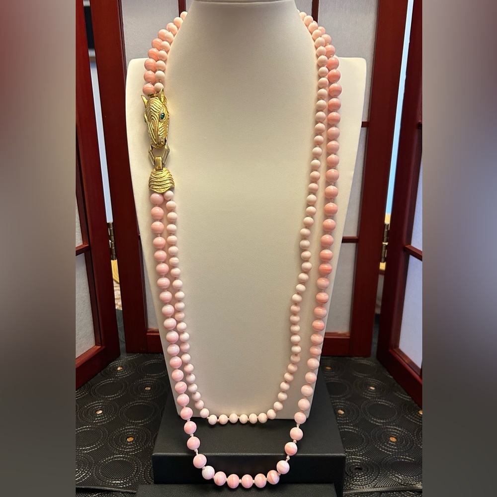 Vintage Les Bernard IncRam’s Head Double Strand Pink stone/glass?